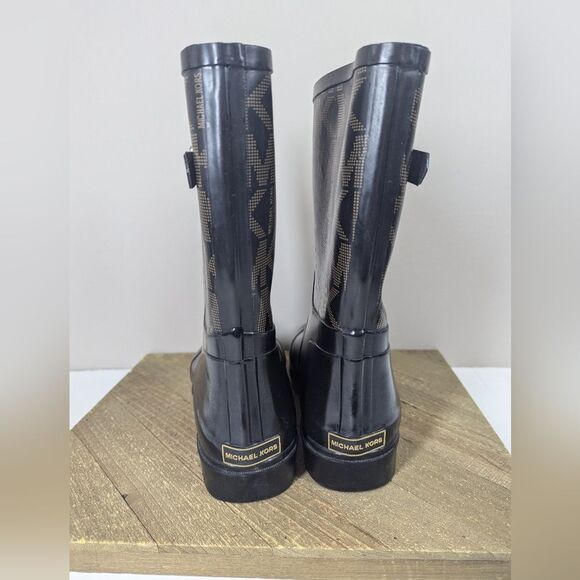 Michael Kors Logo Rain Boots – Black & Brown Monogram – Women’s Size 8 - Picture 4 of 8
